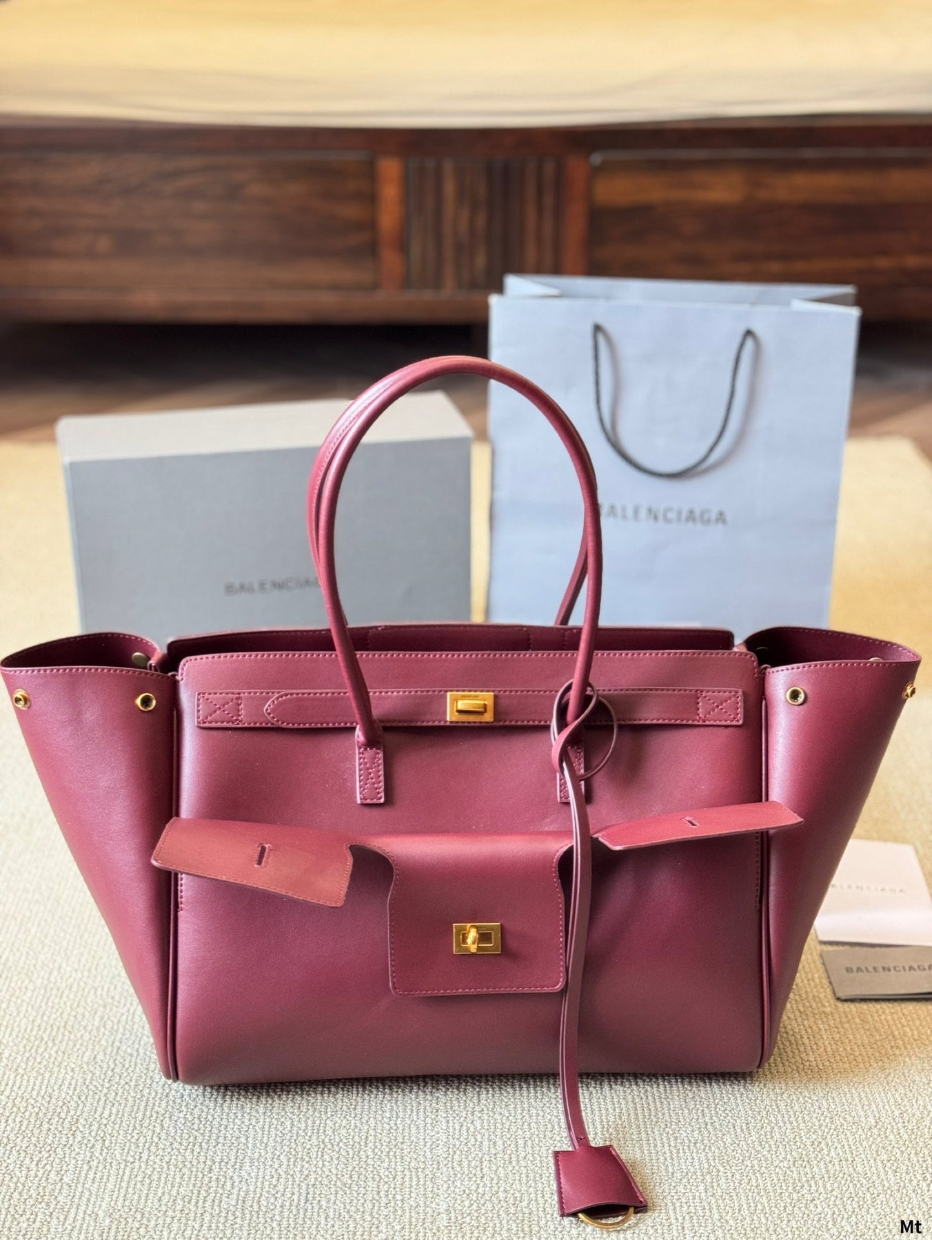 BEL AIR CARRY ALL BAG 37 IN BURGUNDY RED NAPPA LAMBSKIN GOLD HARDWARE