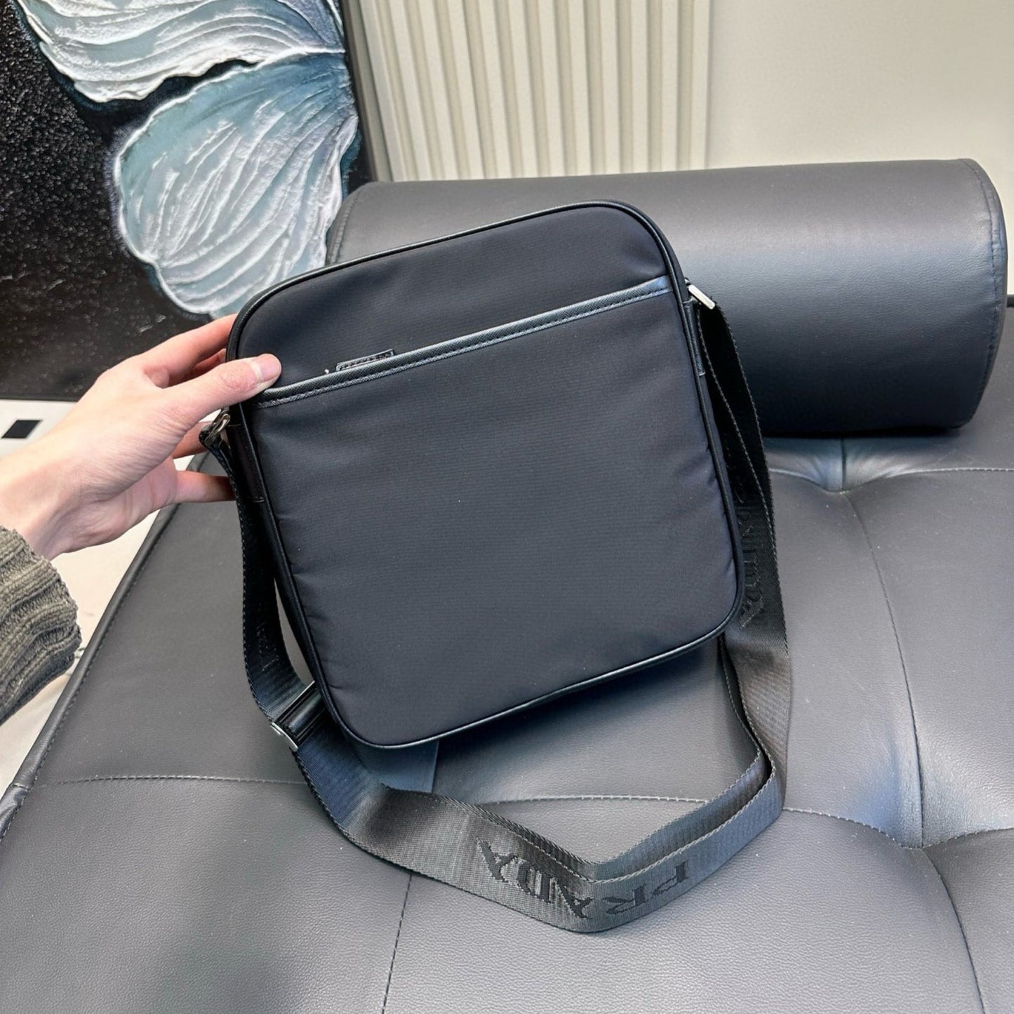 CINI CROSSBODY BAG 27 IN BLACK RE-NYLON WITH STRAP