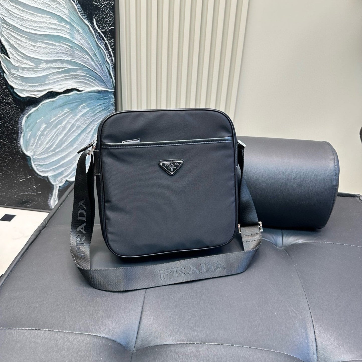 CINI CROSSBODY BAG 27 IN BLACK RE-NYLON WITH STRAP