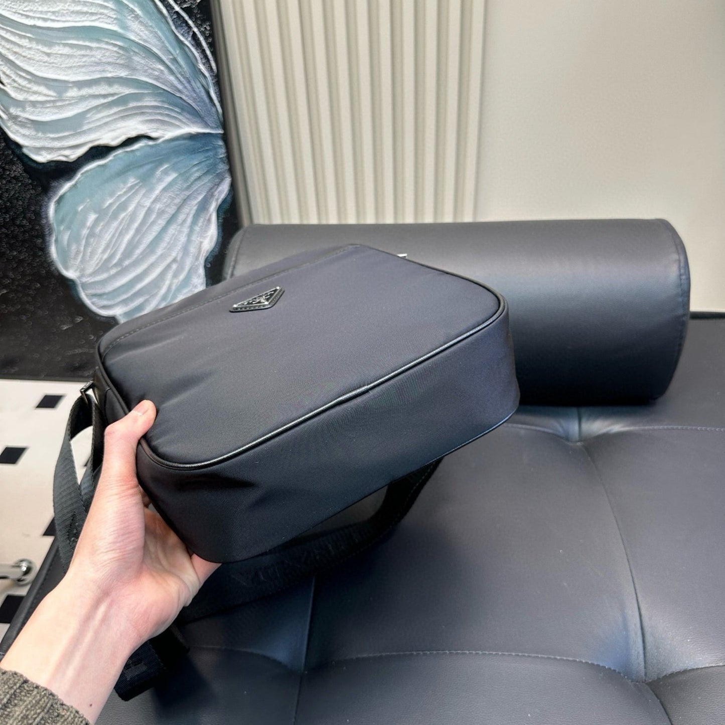 CINI CROSSBODY BAG 27 IN BLACK RE-NYLON WITH STRAP