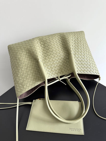 PINACOTECA REVERSIBLE TOTE BAG 43 IN MATCHA LAMBSKIN AND BROWN SUEDE