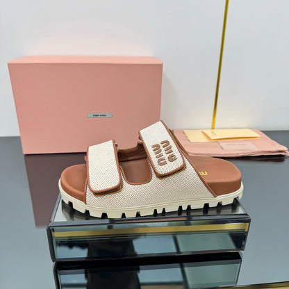 PLATFORM SANDALS IN BROWN EVA SOLE WHITE WITH BROWN POLKA DOTS