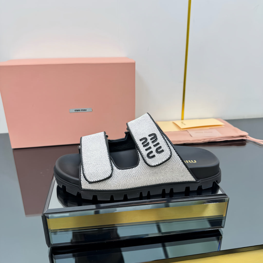 PLATFORM SANDALS IN BLACK EVA SOLE WHITE WITH BLACK POLKA DOTS