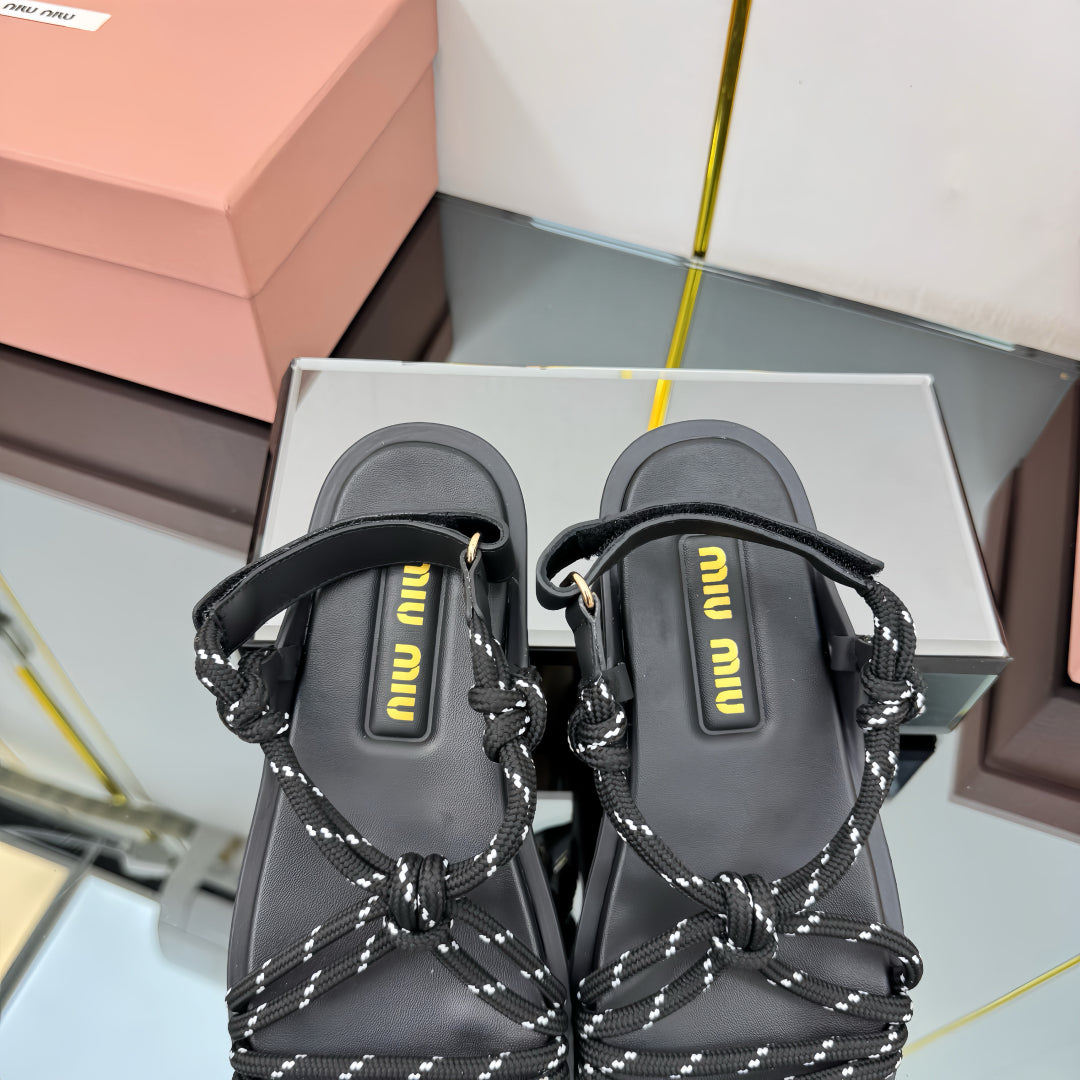 RIVIERE SANDALS IN BLACK CALFSKIN AND BLACK CORD