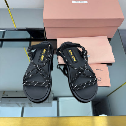 RIVIERE SANDALS IN BLACK CALFSKIN AND BLACK CORD