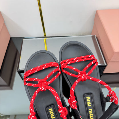RIVIERE SANDALS IN BLACK CALFSKIN RED CORD