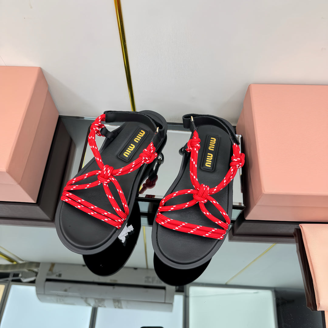 RIVIERE SANDALS IN BLACK CALFSKIN RED CORD