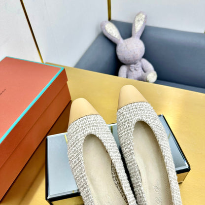 BALLET IN WHITE TWEED MIX BEIGE LAMBSKIN