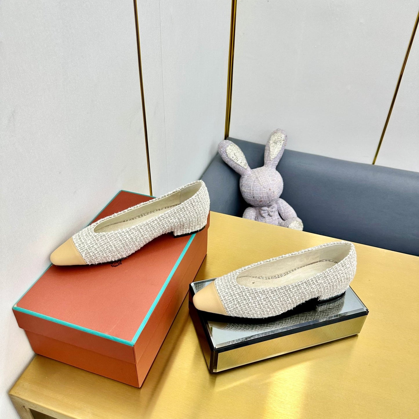 BALLET IN WHITE TWEED MIX BEIGE LAMBSKIN