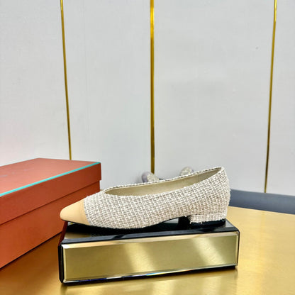 BALLET IN WHITE TWEED MIX BEIGE LAMBSKIN