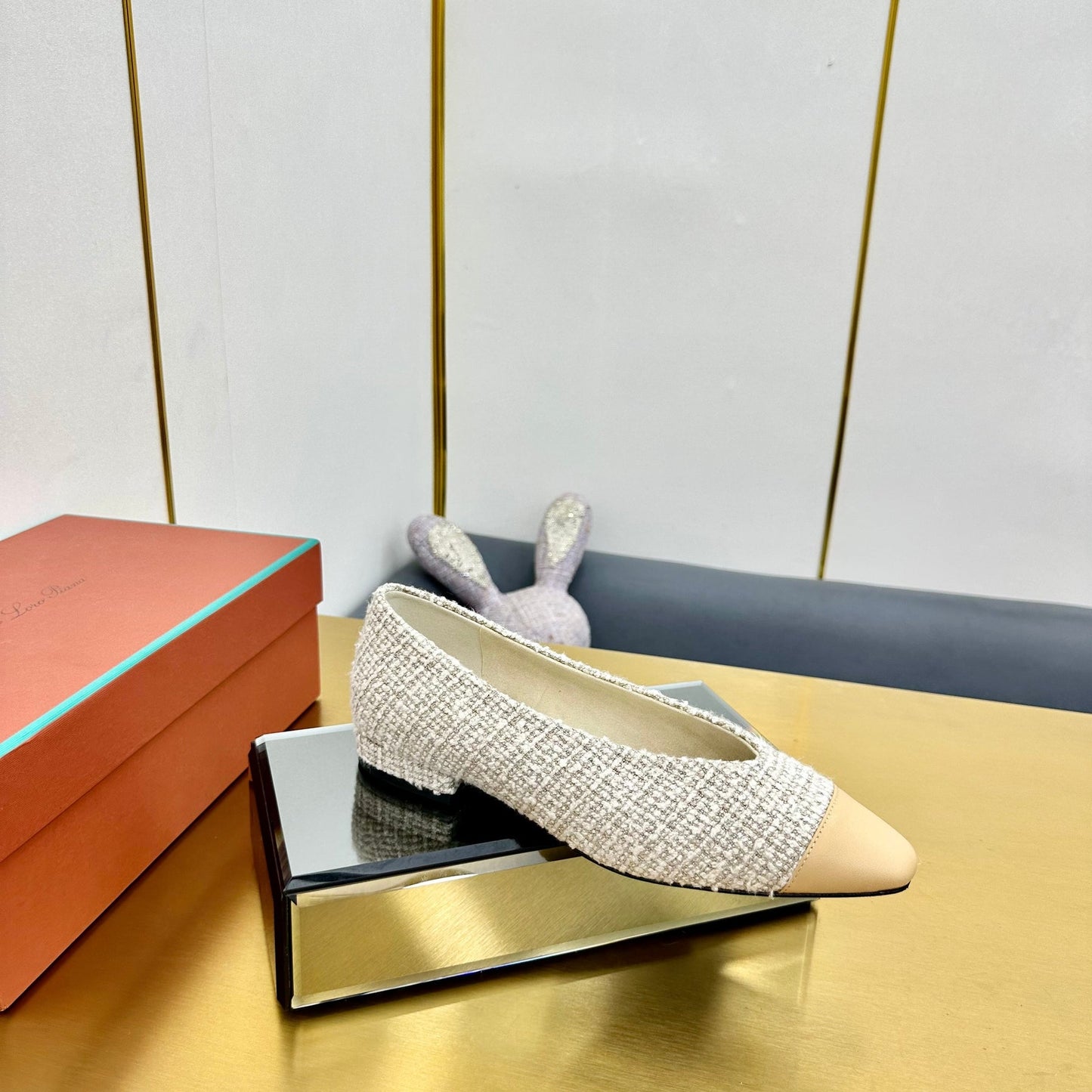 BALLET IN WHITE TWEED MIX BEIGE LAMBSKIN