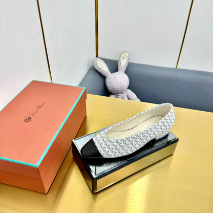 BALLET IN WHITE TWEED MIX BLACK LAMBSKIN