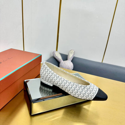 BALLET IN WHITE TWEED MIX BLACK LAMBSKIN