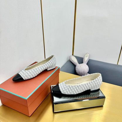 BALLET IN WHITE TWEED MIX BLACK LAMBSKIN