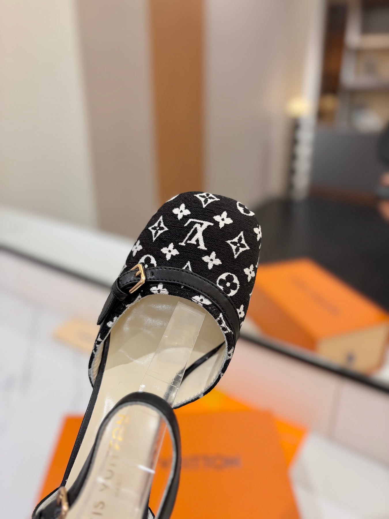 HIGH SANDALS 8 CM IN BLACK MONOGRAM DENIM AND CALFSKIN