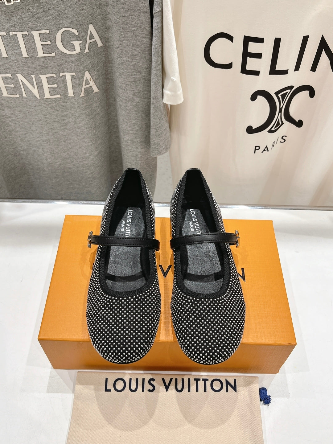 ROMY FLAT BALLERINA IN BLACK LAMBSKIN EMBELLISHED SILVER-TONED STUDS