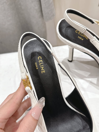 JUDY TRIOMPHE STILETTO SLINGBACK 75MM IN WHITE PATENT CALFSKIN