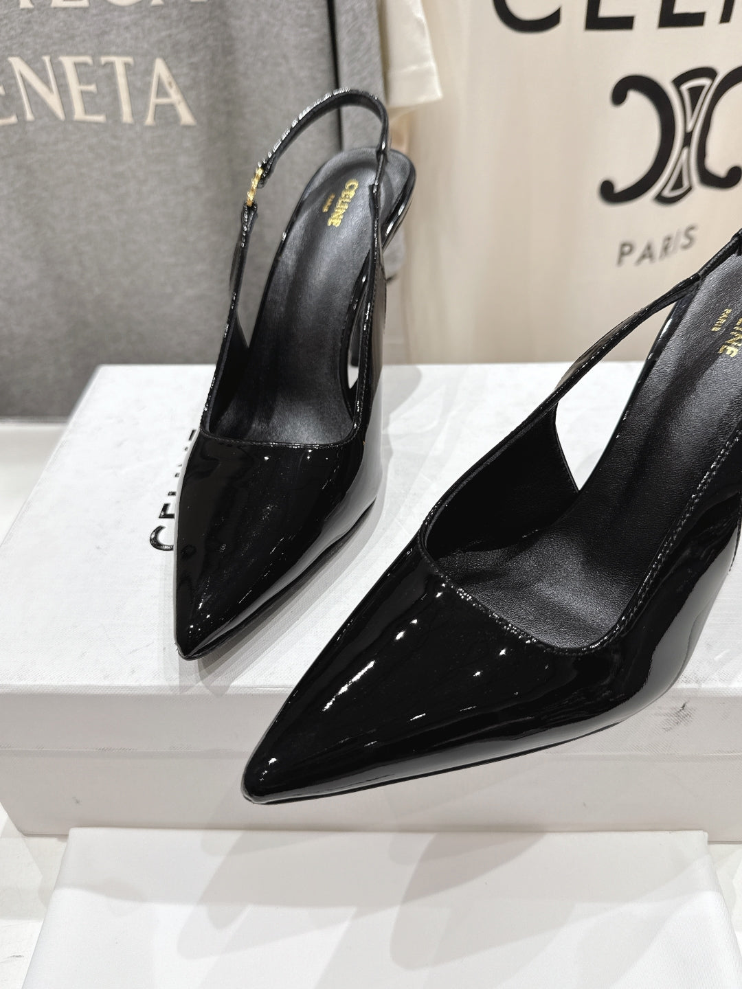 JUDY TRIOMPHE STILETTO SLINGBACK 75MM IN BLACK PATENT CALFSKIN