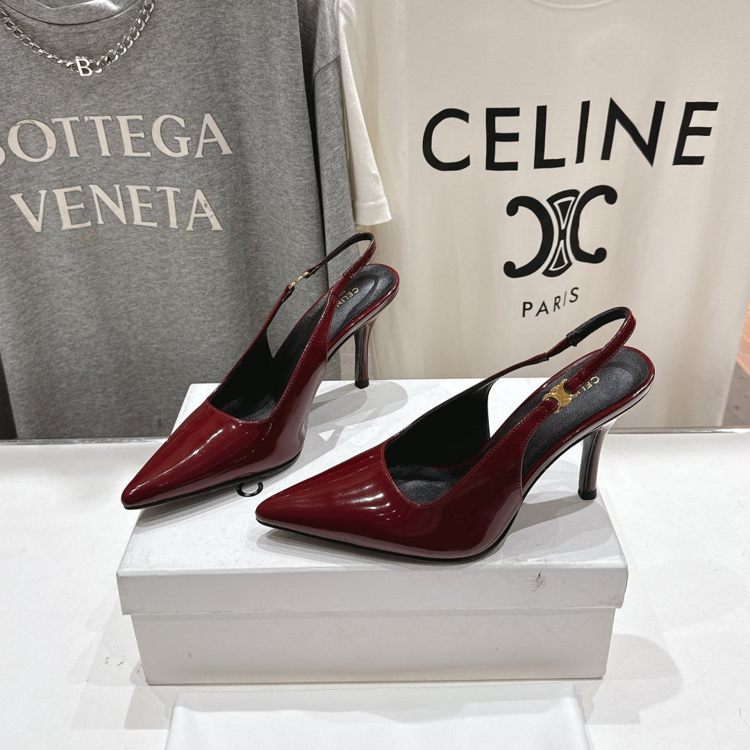 JUDY TRIOMPHE STILETTO SLINGBACK 75MM IN BURGUNDY RED PATENT CALFSKIN