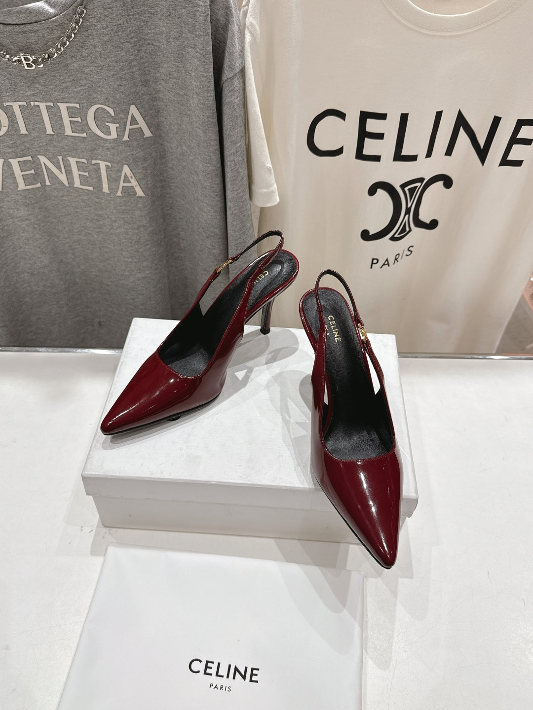 JUDY TRIOMPHE STILETTO SLINGBACK 75MM IN BURGUNDY RED PATENT CALFSKIN
