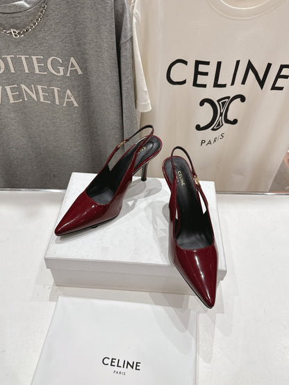 JUDY TRIOMPHE STILETTO SLINGBACK 75MM IN BURGUNDY RED PATENT CALFSKIN