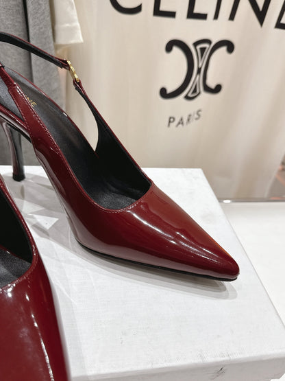 JUDY TRIOMPHE STILETTO SLINGBACK 75MM IN BURGUNDY RED PATENT CALFSKIN