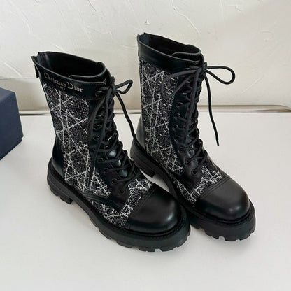 D-UNIT ANKLE BOOT BLACK CALFSKIN WITH CANNAGE TWEED