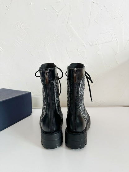 D-UNIT ANKLE BOOT BLACK CALFSKIN WITH CANNAGE TWEED