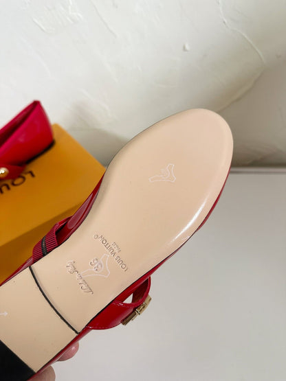 ROMY FLAT BALLERINA IN RUBY RED PATENT CALFSKIN