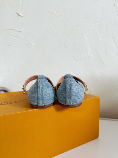 ROMY FLAT BALLERINA IN LIGHT BLUE MONOGRAM DENIM
