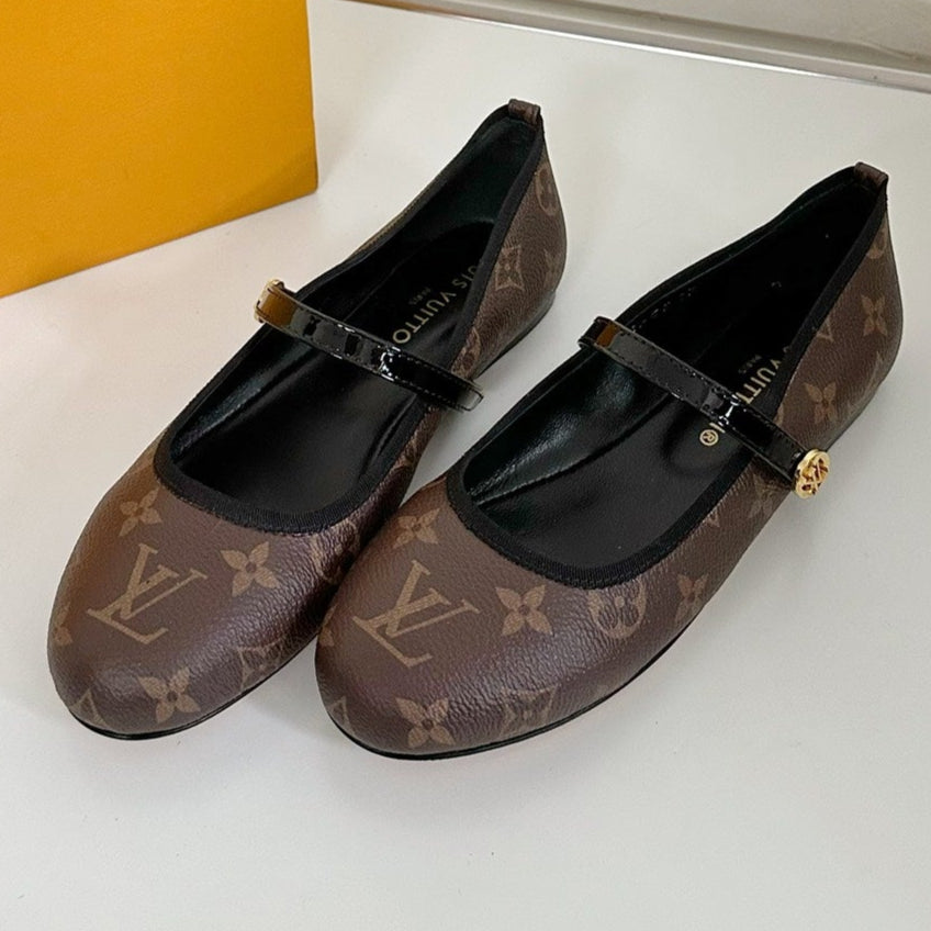 ROMY FLAT BALLERINA IN BROWN MONOGRAM CALFSKIN