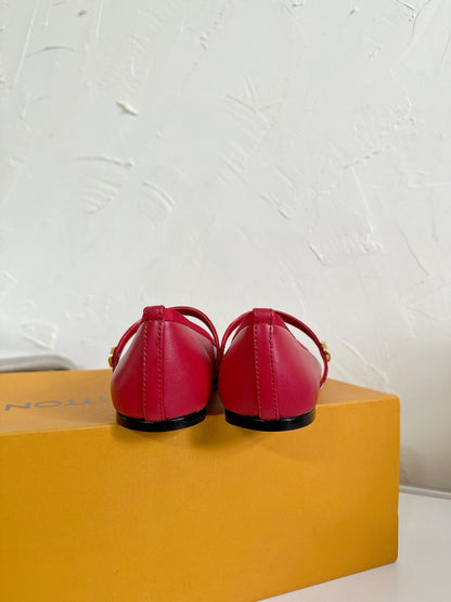 ROMY FLAT BALLERINA IN RUBY RED CALFSKIN