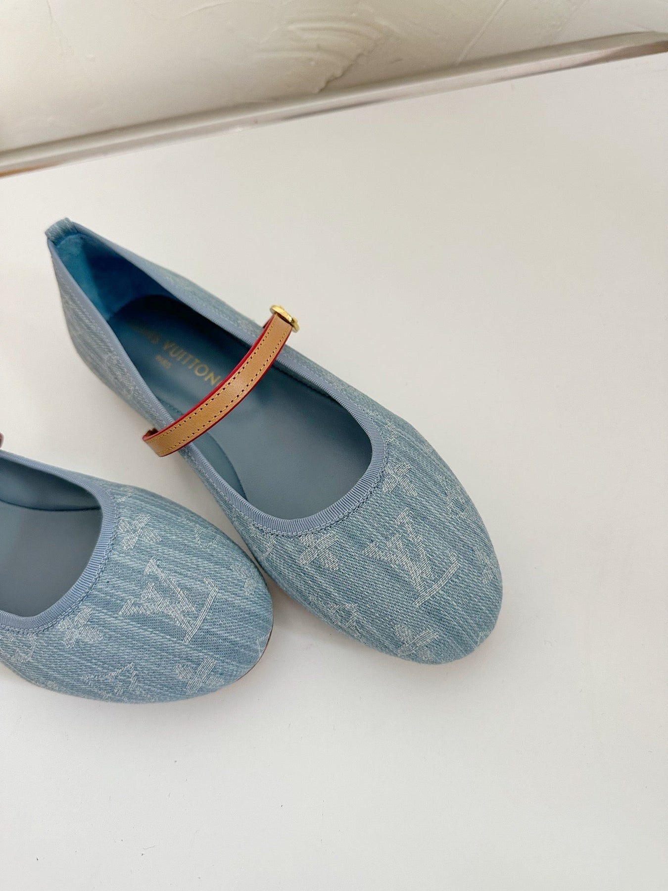 ROMY FLAT BALLERINA IN LIGHT BLUE MONOGRAM DENIM FABRIC