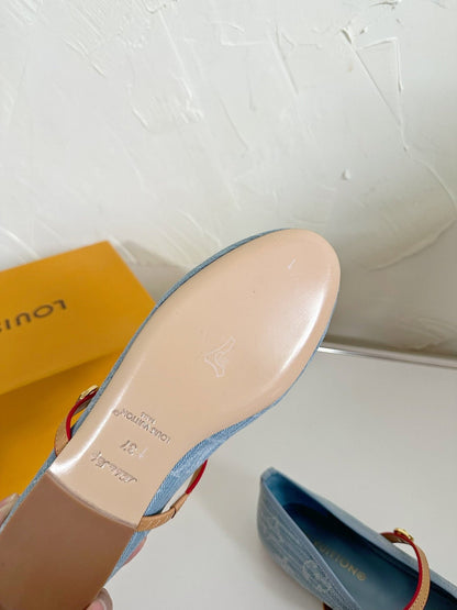 ROMY FLAT BALLERINA IN LIGHT BLUE MONOGRAM DENIM FABRIC