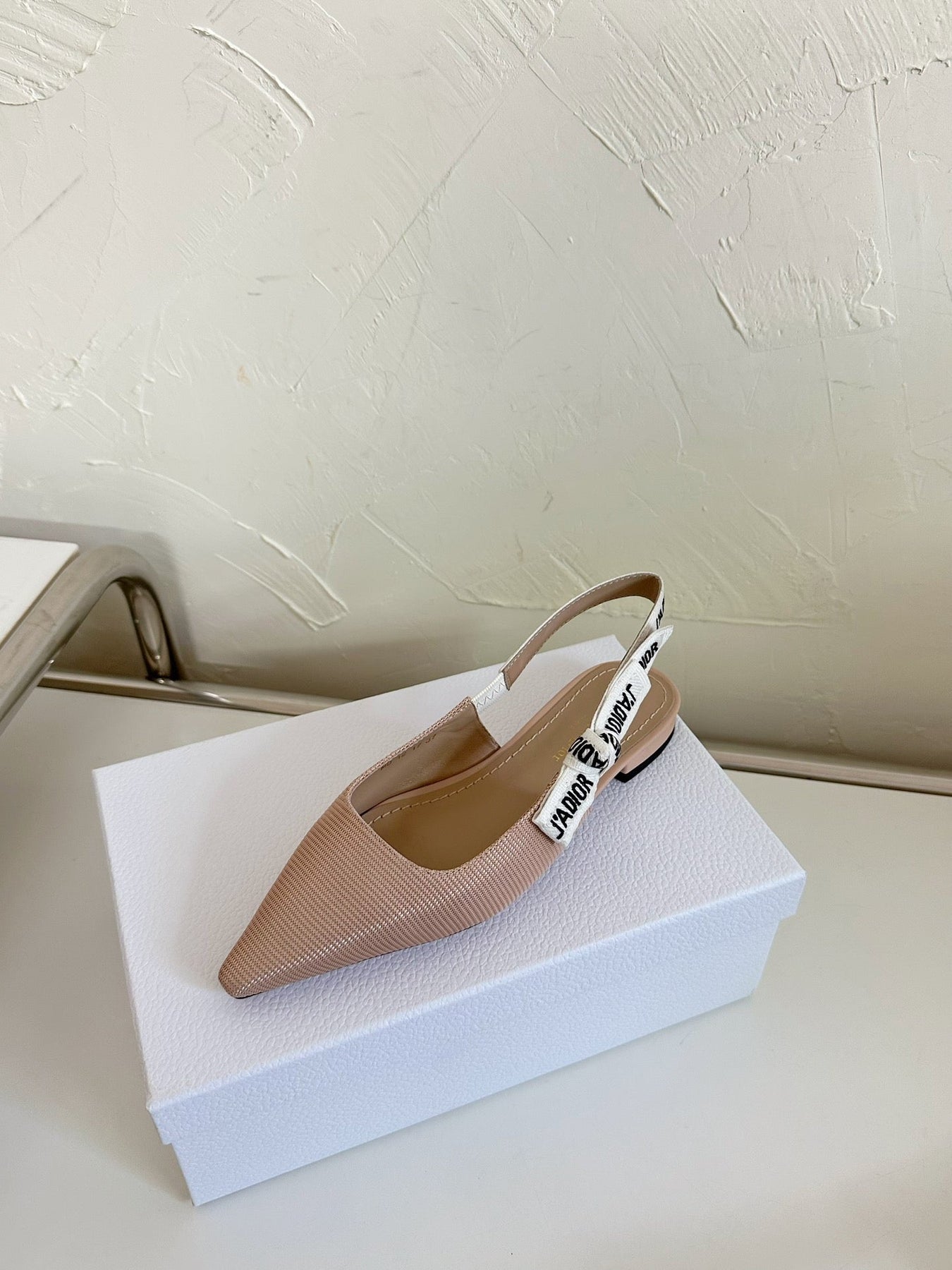 J'ADIOR SLINGBACK FLAT NUDE PINK TECHNICAL FABRIC