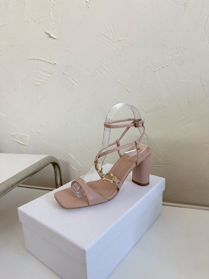 MEDIUM SQUARE HEEL SANDAL IN BLUSH PINK LAMBSKIN