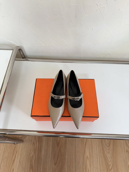 KIARA FLAT PUMP IN KHAKI BROWN CALFSKIN