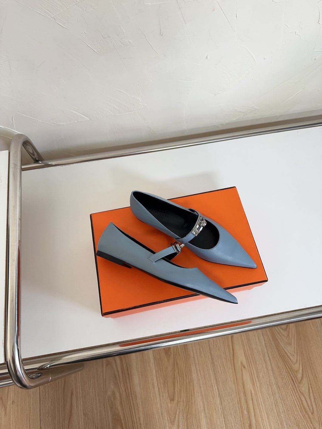 KIARA FLAT PUMP IN CERULEAN BLUE CALFSKIN