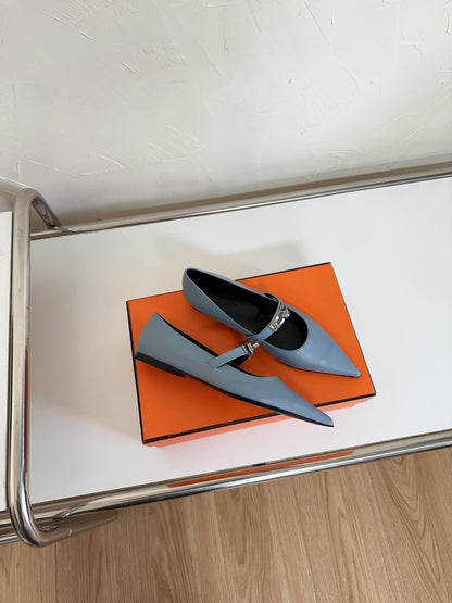 KIARA FLAT PUMP IN CERULEAN BLUE CALFSKIN