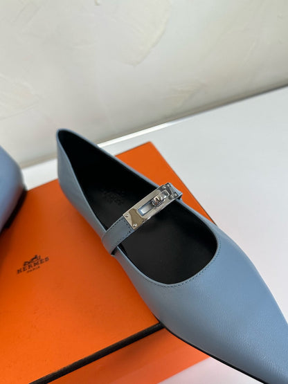 KIARA FLAT PUMP IN CERULEAN BLUE CALFSKIN