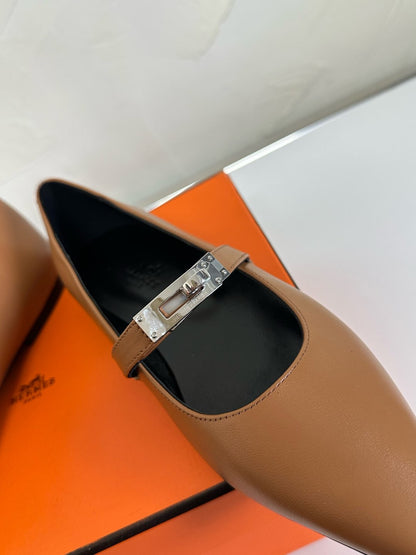 KIARA FLAT PUMP IN SEPIA BROWN CALFSKIN