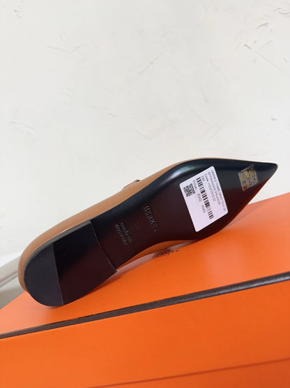 KIARA FLAT PUMP IN SEPIA BROWN CALFSKIN