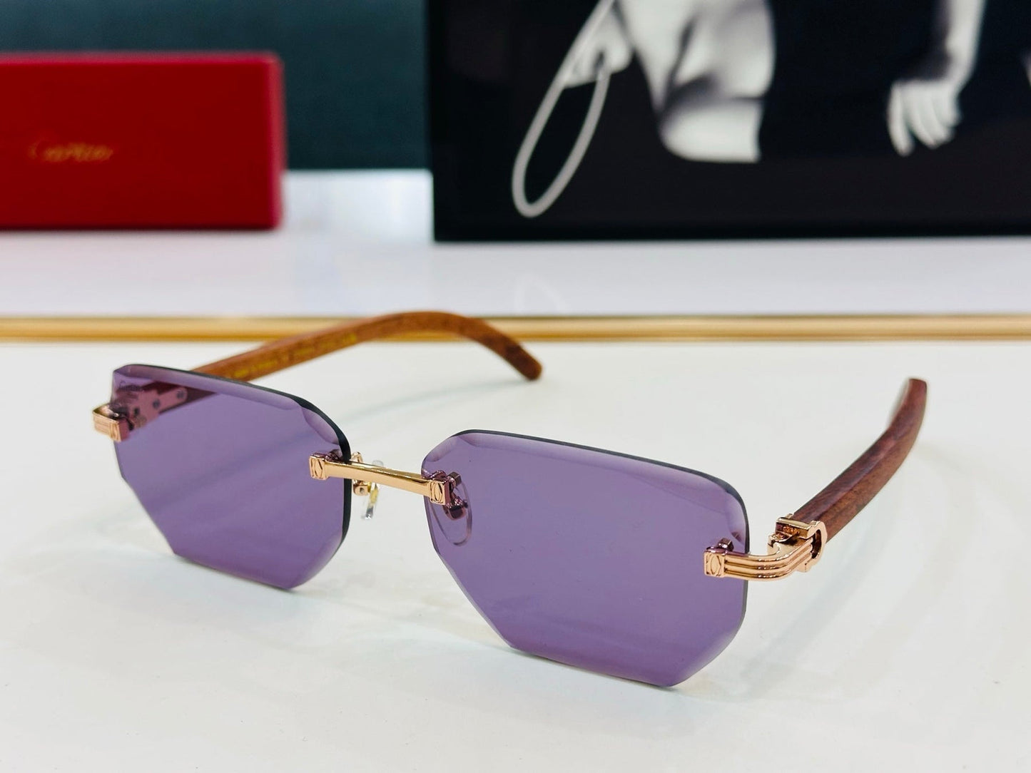 PREMIÈRE RECTANGULAR FRAME SUNGLASSES CT0620S IN METAL AND WOODEN