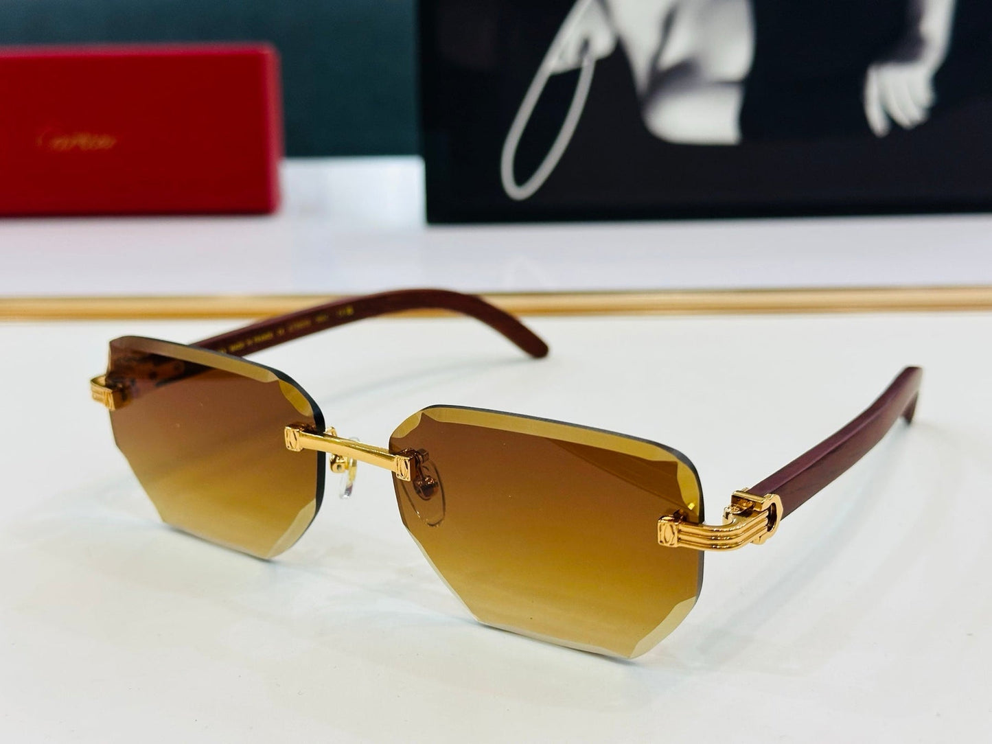 PREMIÈRE RECTANGULAR FRAME SUNGLASSES CT0620S IN METAL AND WOODEN