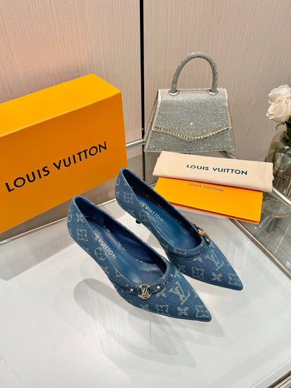 6AM HIGH HEELS 55 MM IN CLASSIC BLUE MONOGRAM DENIM