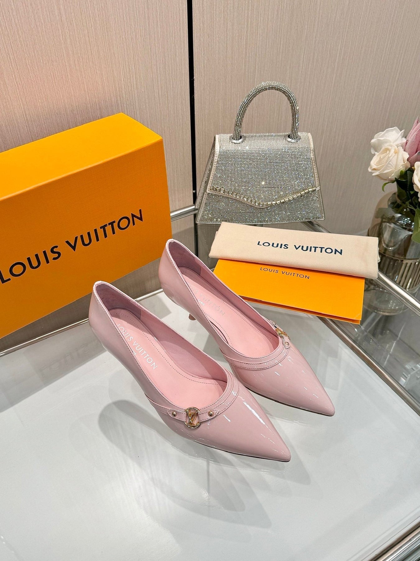 6AM HIGH HEELS 55 MM IN LIGHT PINK PATENT LAMBSKIN