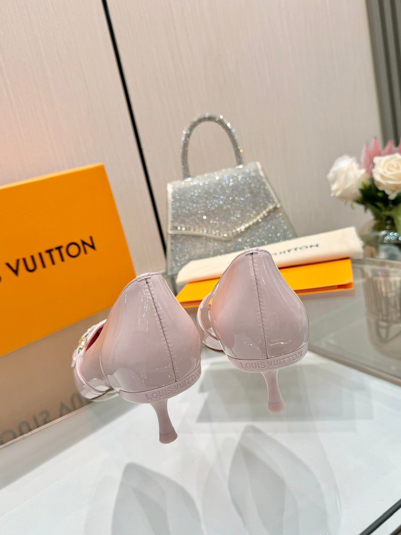 6AM HIGH HEELS 55 MM IN LIGHT PINK PATENT LAMBSKIN