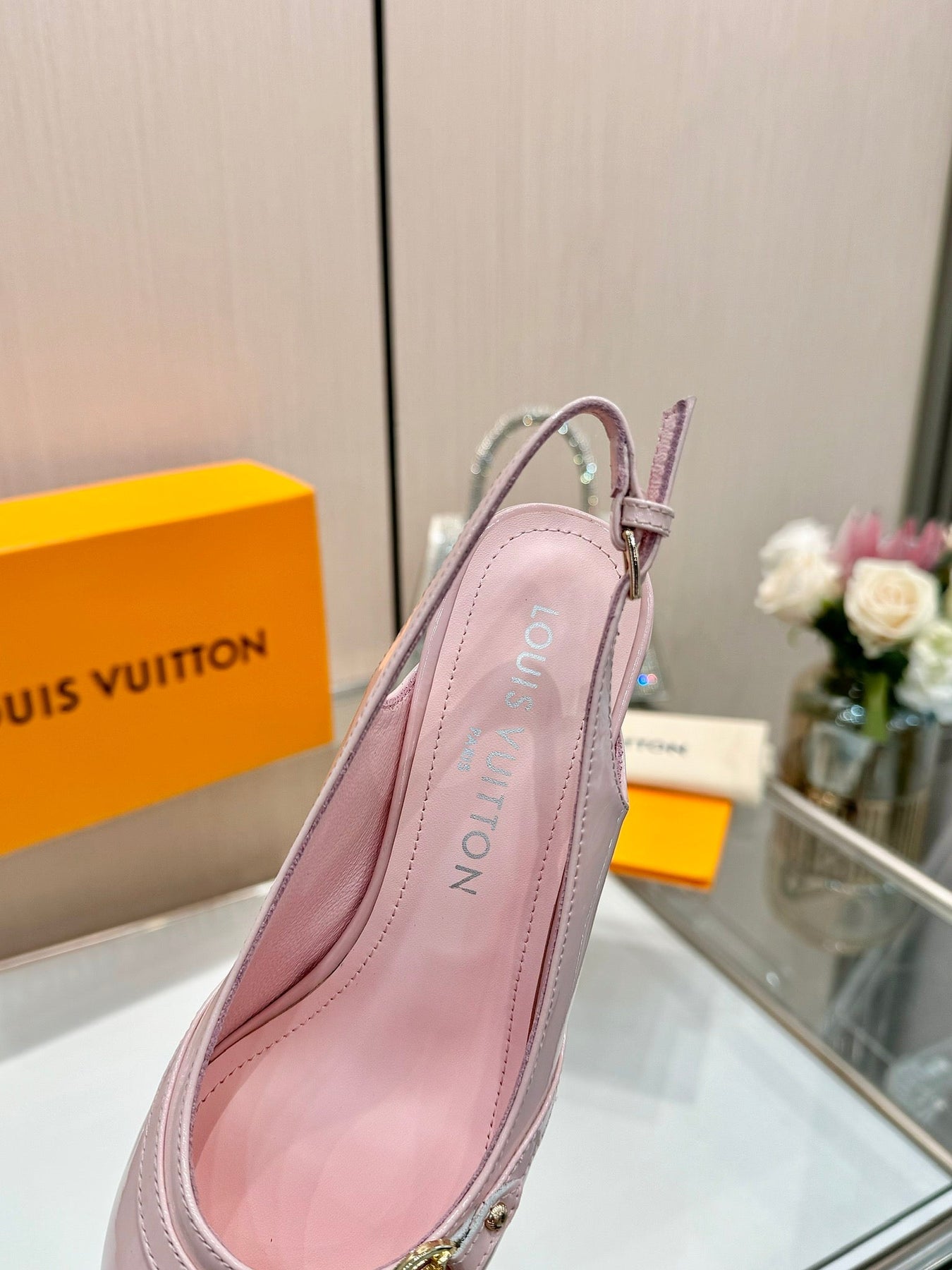 6AM SLINGBACK HIGH HEELS 55 MM IN LIGHT PINK PATENT LAMBSKIN