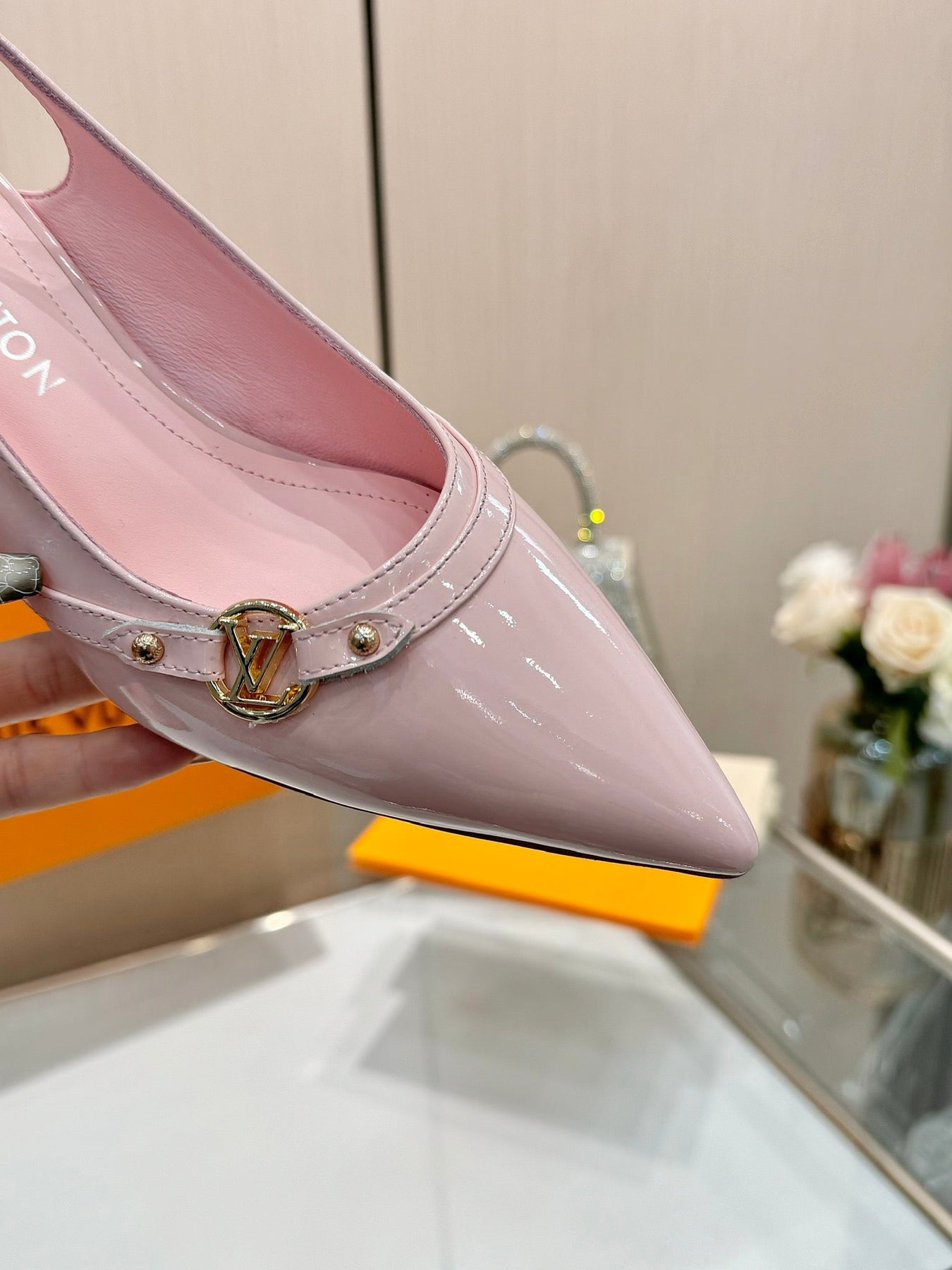 6AM SLINGBACK HIGH HEELS 55 MM IN LIGHT PINK PATENT LAMBSKIN