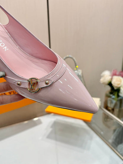 6AM SLINGBACK HIGH HEELS 55 MM IN LIGHT PINK PATENT LAMBSKIN